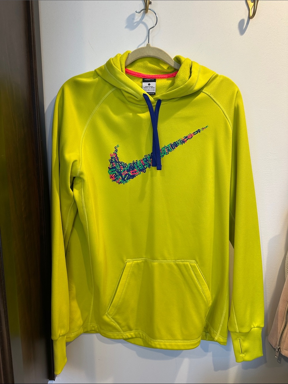 Nike women’s Neon Yellow Swim Rash Guard Hoodie with Multicolor Swoosh